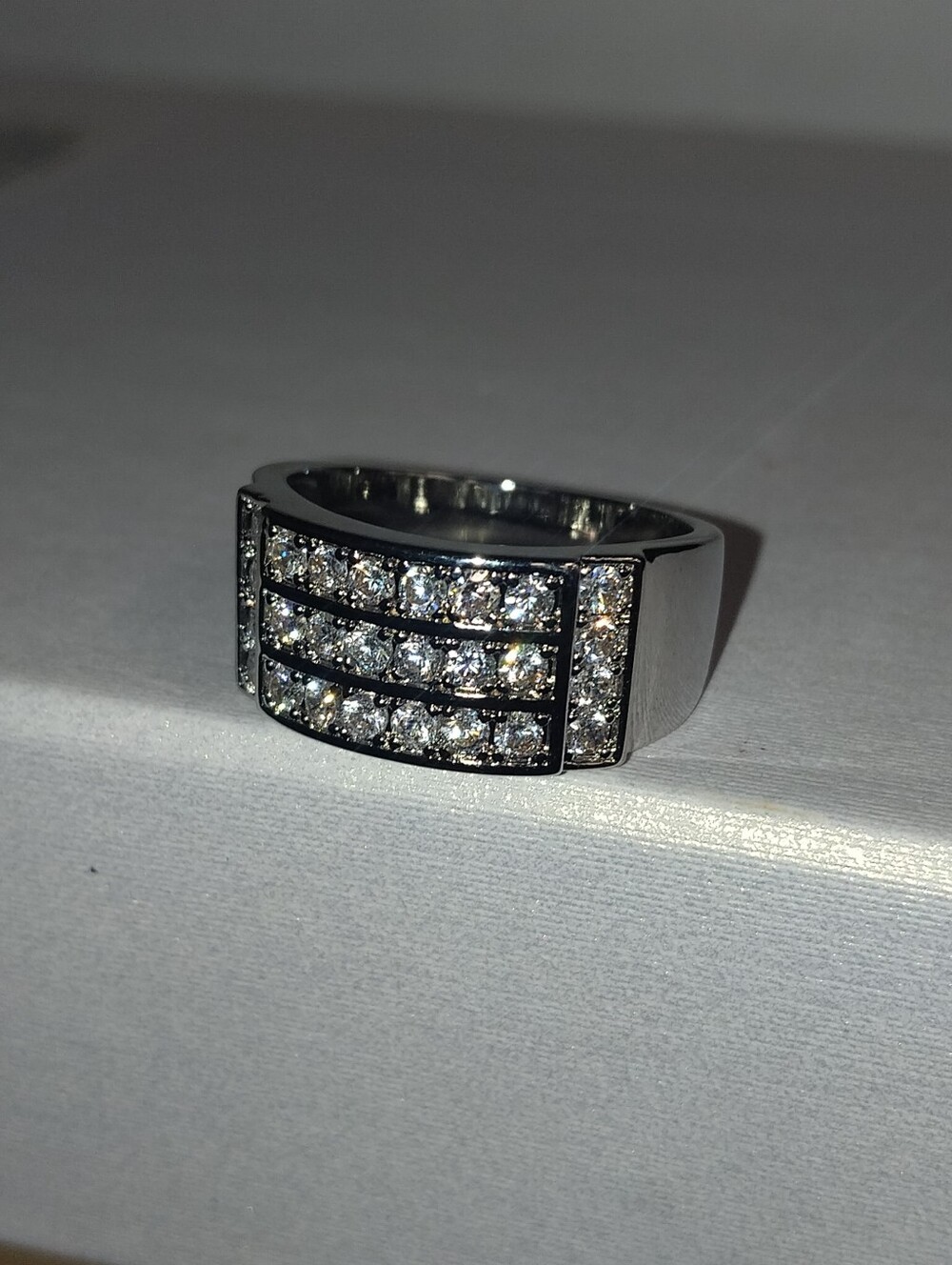 Men's Iced Out Hip Hop Ring Size 8 Silver Tone CZ Bling Statement Ring